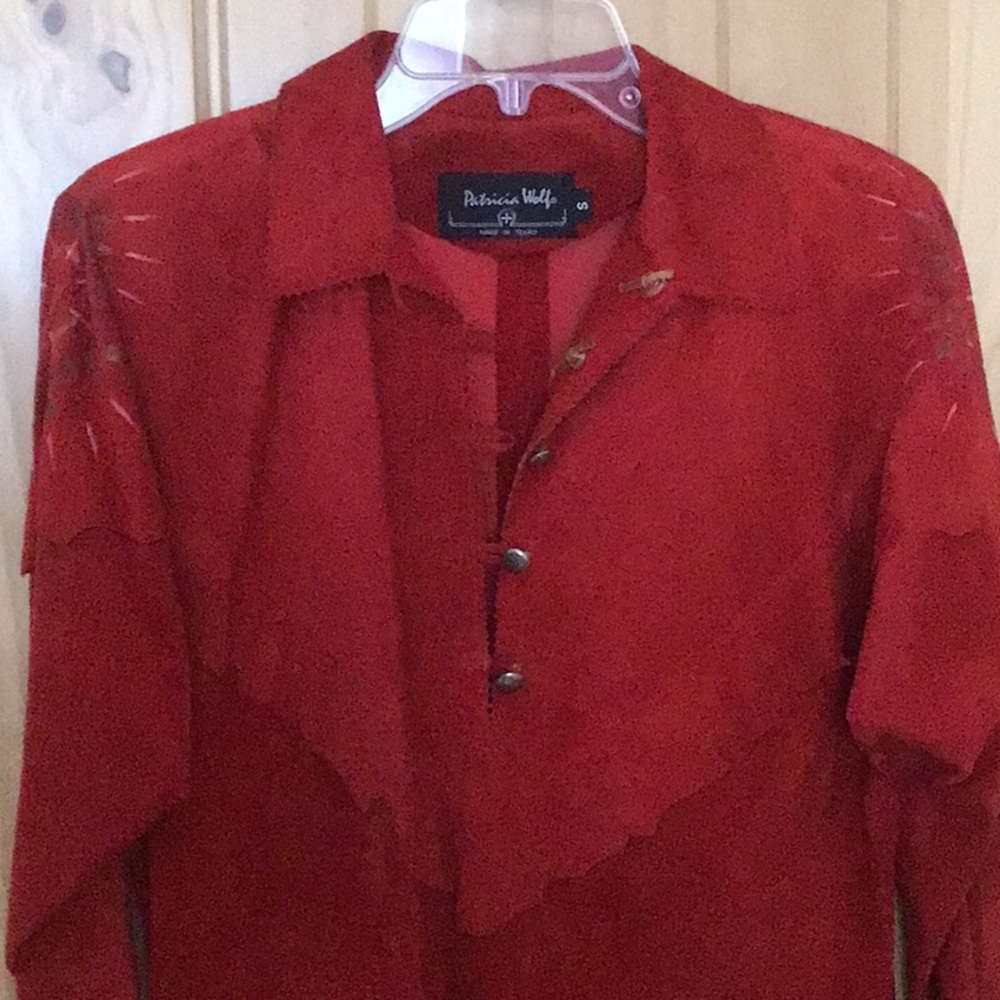Patricia Wolf Suede Red Popover Button-Up Shirt/Jacket